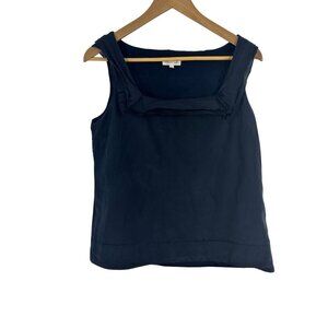 Martin + Osa Navy Sleeveless Top With Ruffle Detail  Womens 6 100% Cotton